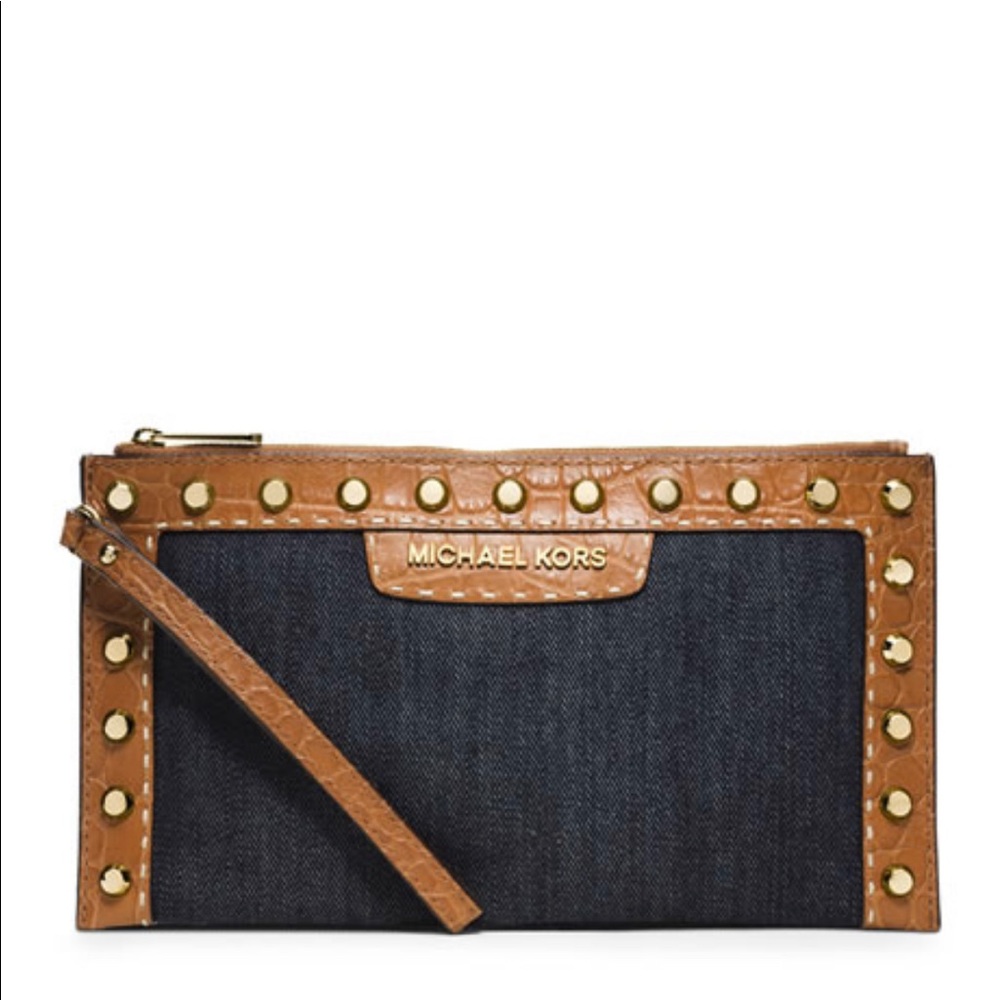 MICHAEL KORS Wristlet MK Dark Denim Gold Studs